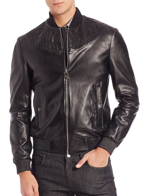 maison versace jacket|Versace black leather jacket.